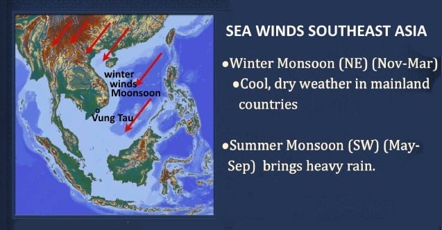 Karte von Winter Wind Monsoon Vietnam Seewind-Kite-Schule-Vung-Tau