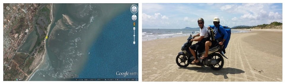kitekurse-vietnam-kiten-lernen-auf-Vung-tau-reiten ein motorrad am strand