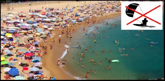 7 No practiques kitesurf en una playa concurrida
