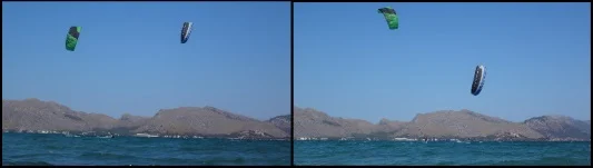 Julia Kitesurfing überholt ihren Ehemann Flysurfer Kiteschule auf Mallorca Kitekurse im Juni