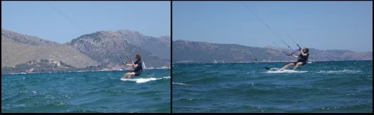 Julia reitet in Richtung Alcudia mallorca kiteschule hier ist sie richtung kitesurfing club mallorca