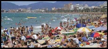 Playa de Palma and El Arenal beaches during tourist season