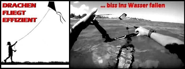 drachen fliegt effizient bis ins Wasser fallen mallorca kiteschool kitekurs in Juli