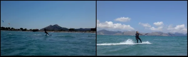 Kitesurfen in der Ferne und Rückkehr zum Strand Sofie Kite Kurs Juli