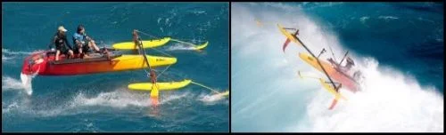 Trimaran reitet gut, aber vorsichtig mit den Wellen
