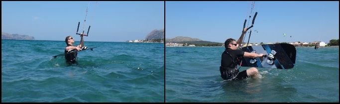 Auf dem Kiteboard stehen Vincent kitekurs Juli auf Mallorca