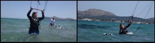 Claudia erste wasserstart kitesurfen Mallorca