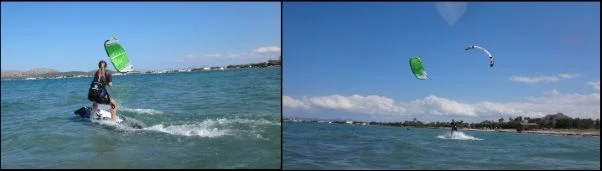 Lea and Anna were learning and practicing on the kiteboard
