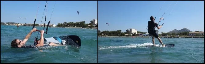 Wasserstart beim Kitesurfen Vincent wind auf Pollensa
