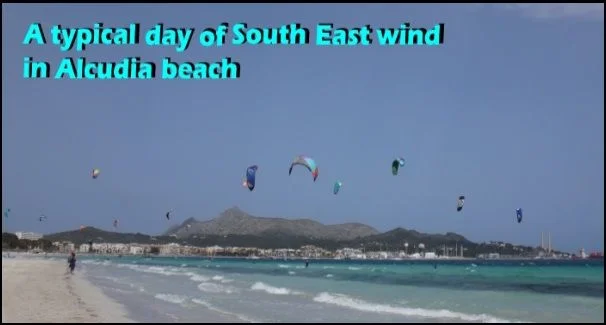 a typical sout south west wind kitesurfing conditions in Puerto de Alcudia