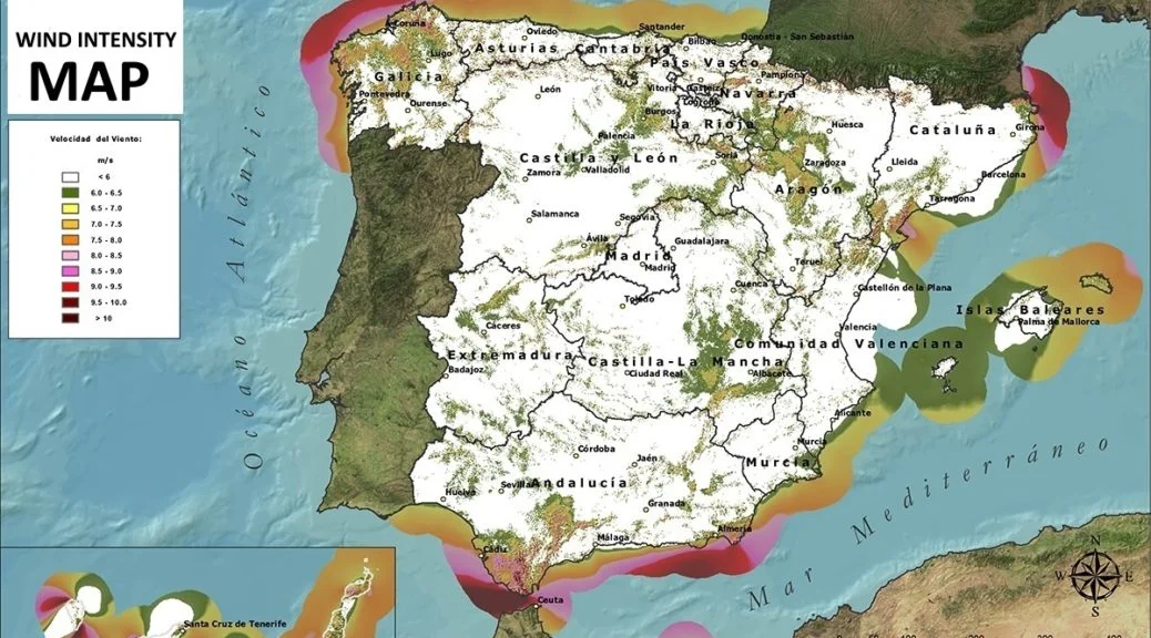 wind map of Spain and its windier areas