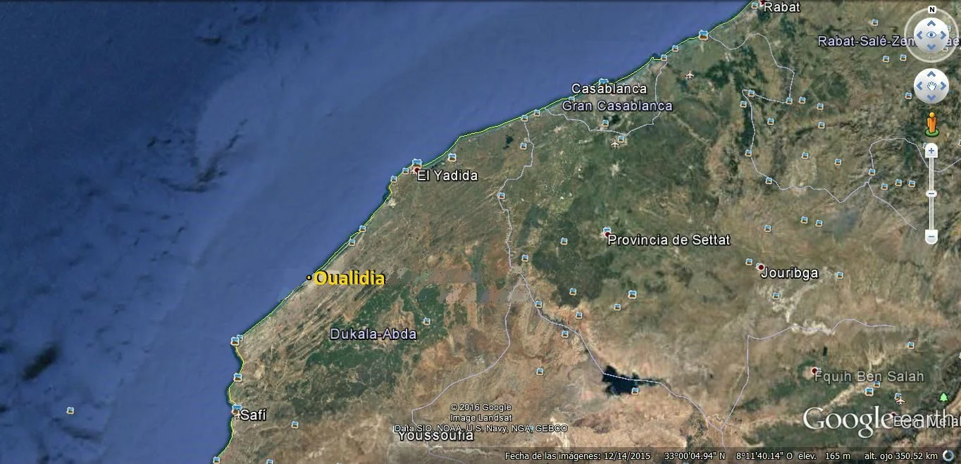 map of North west Moroccan coast - Oualidia kitespot
